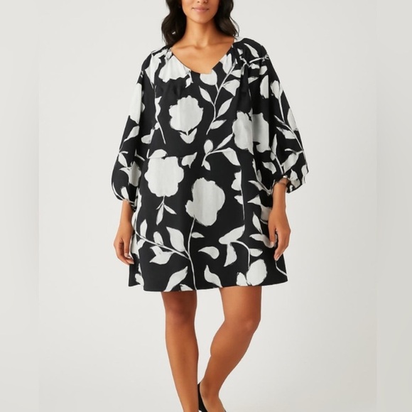 Gorgeous Kate Spade Classic Rose Poplin Long Sleeve Mini Dress Black & White  - mordernwear.com